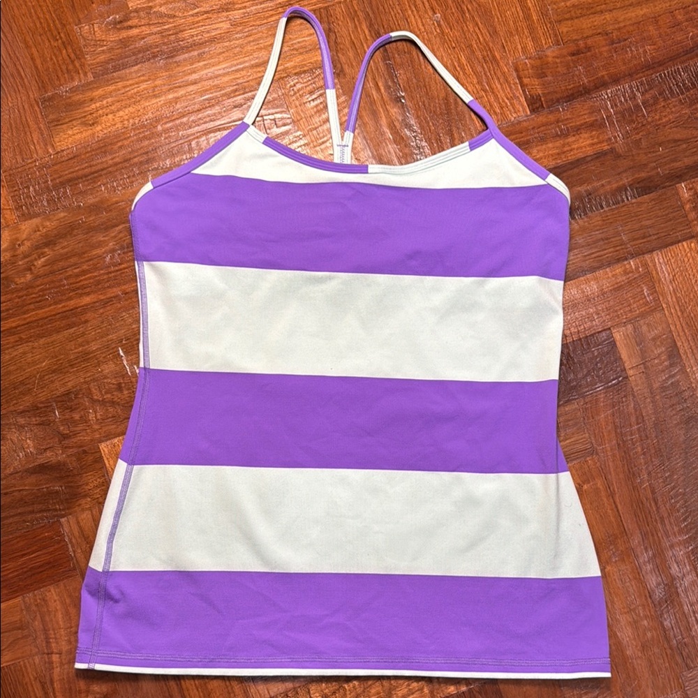 Lululemon Power Y Purple and White Striped Tank Top